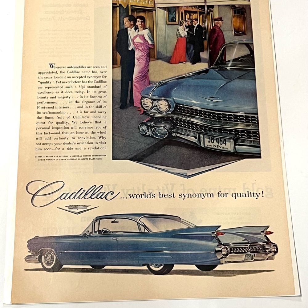 1959 Vintage Magazine Cadillac/Grapefruit Juice Advertisement.